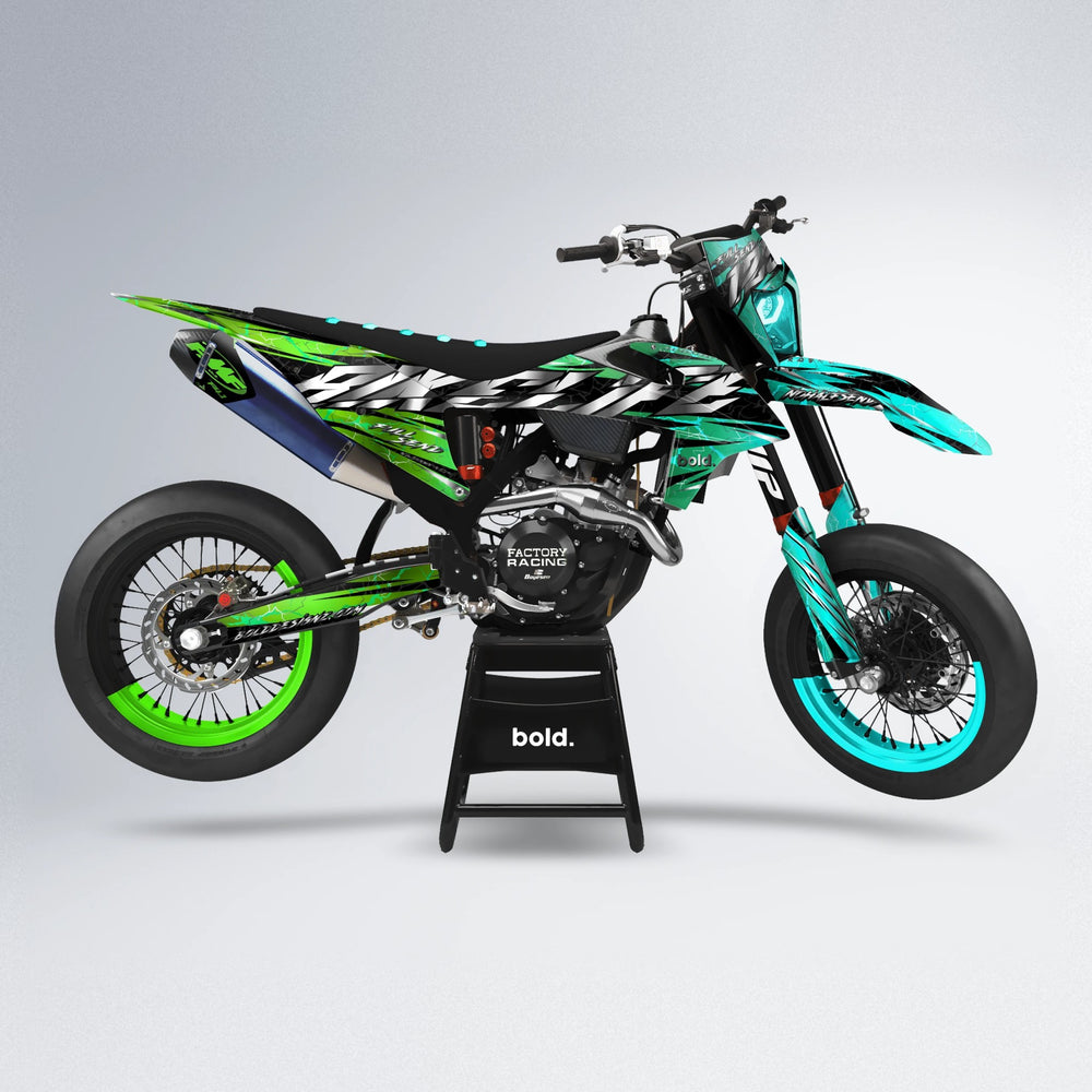 ILLUSION supermoto graphics kit in Cyan & Green