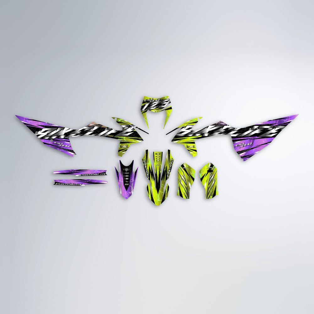 ILLUSION graphics kit parts layout in Purple & Fluo Yellow