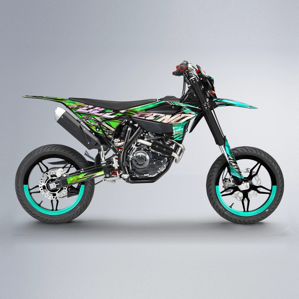 INFERNO Beta supermoto graphics kit in Cyan & Green