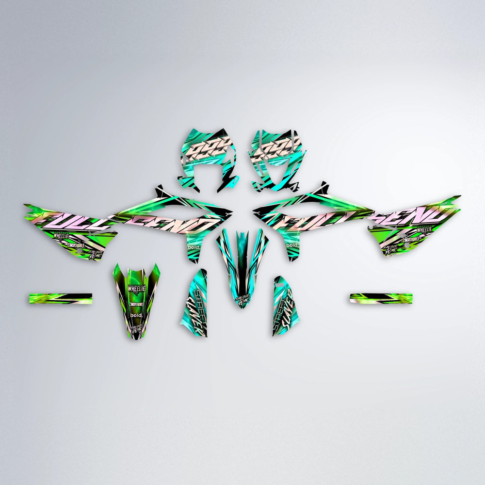 INFERNO Beta graphics kit parts layout in Cyan & Green