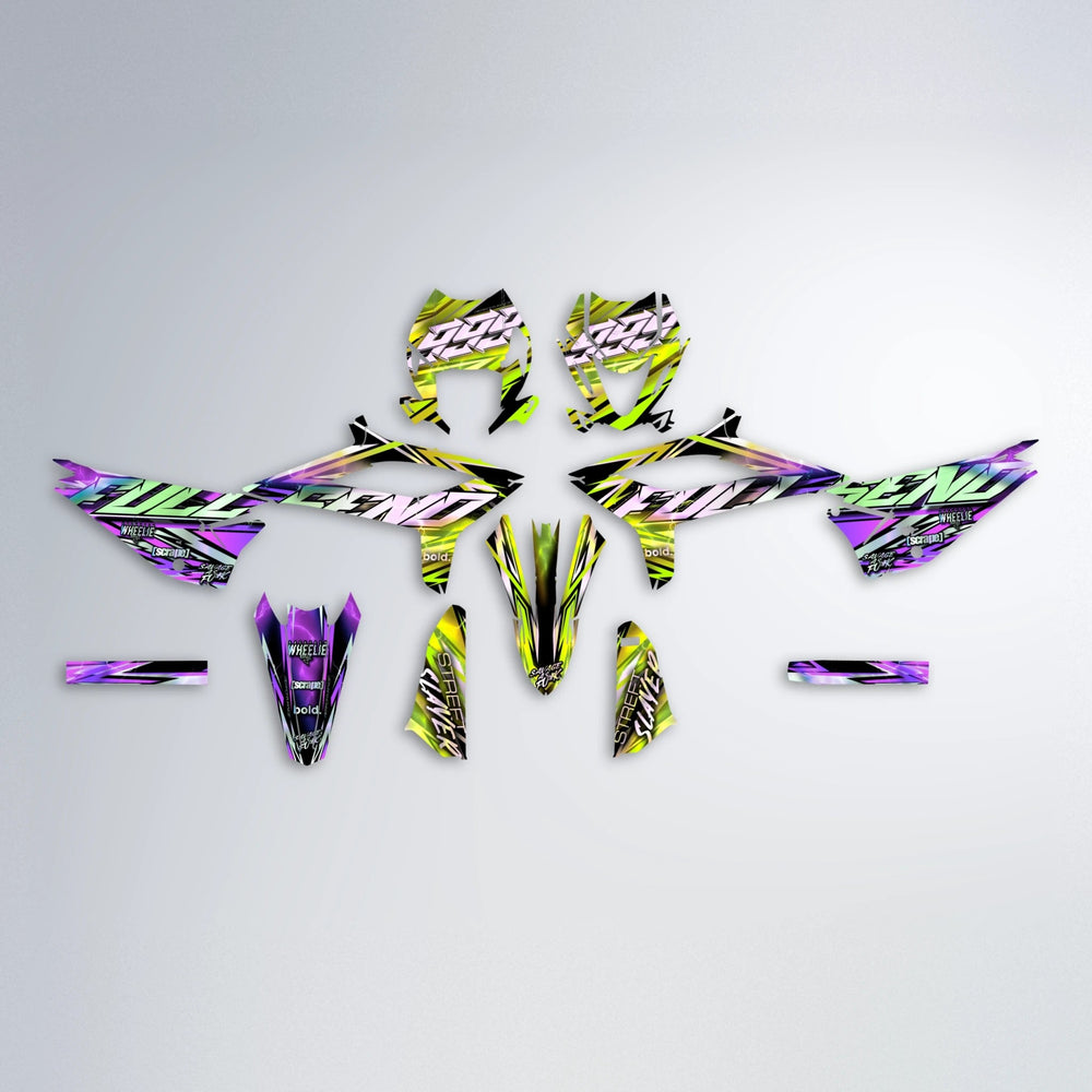 INFERNO Beta graphics kit parts layout in Purple & Yellow