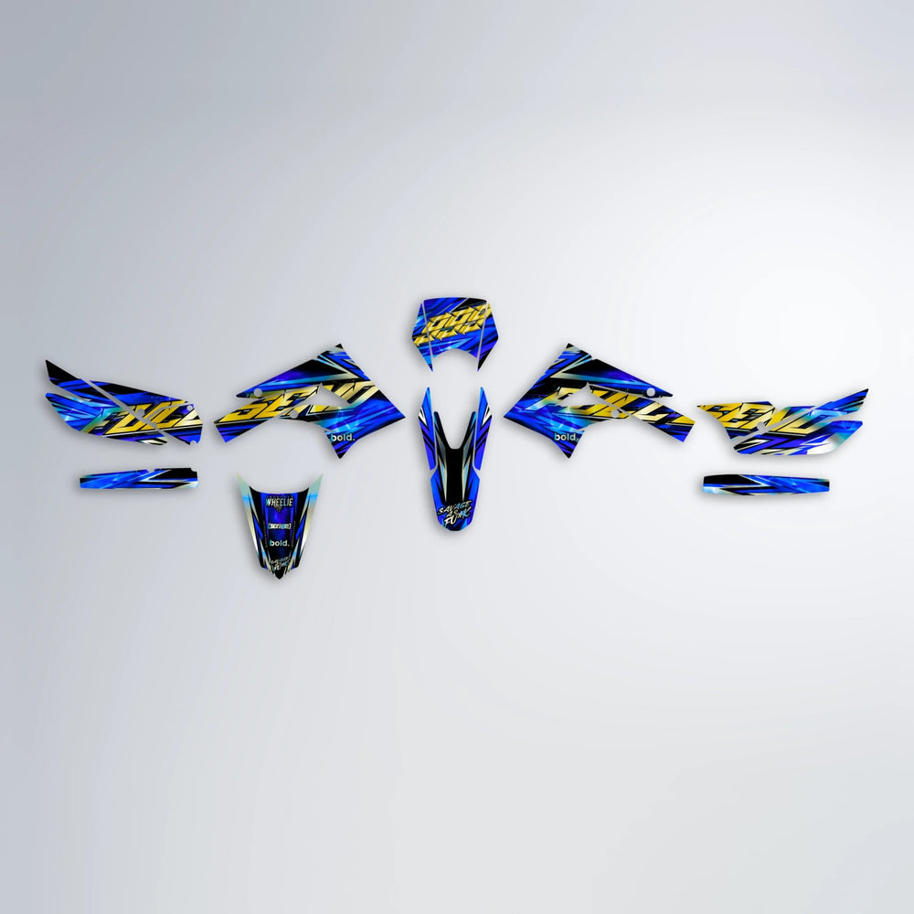 INFERNO Derbi Senda graphics kit parts layout in Blue