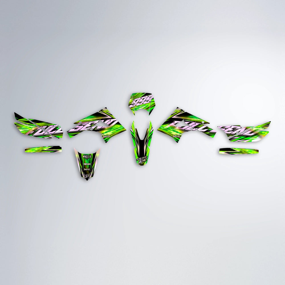 INFERNO Derbi Senda graphics kit parts layout in Green