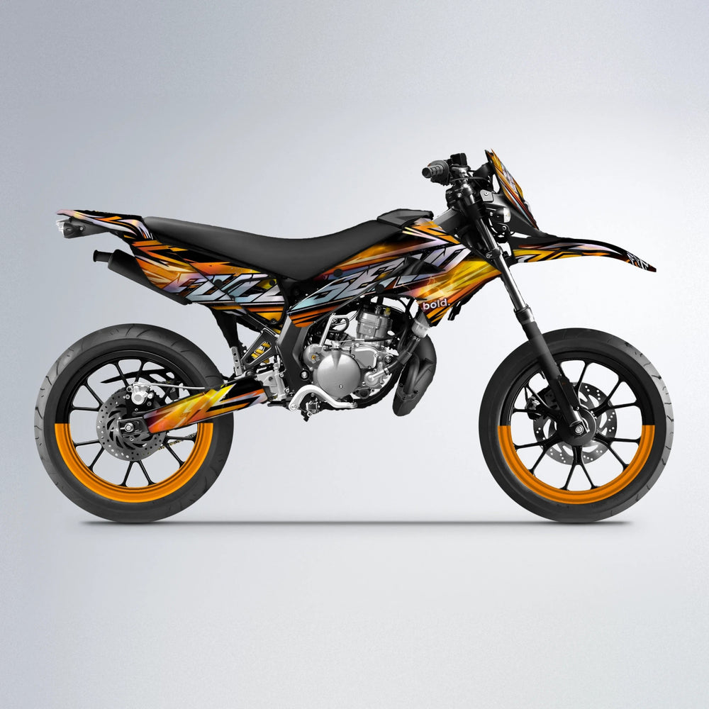 INFERNO Derbi Senda supermoto graphics kit in Orange & Yellow