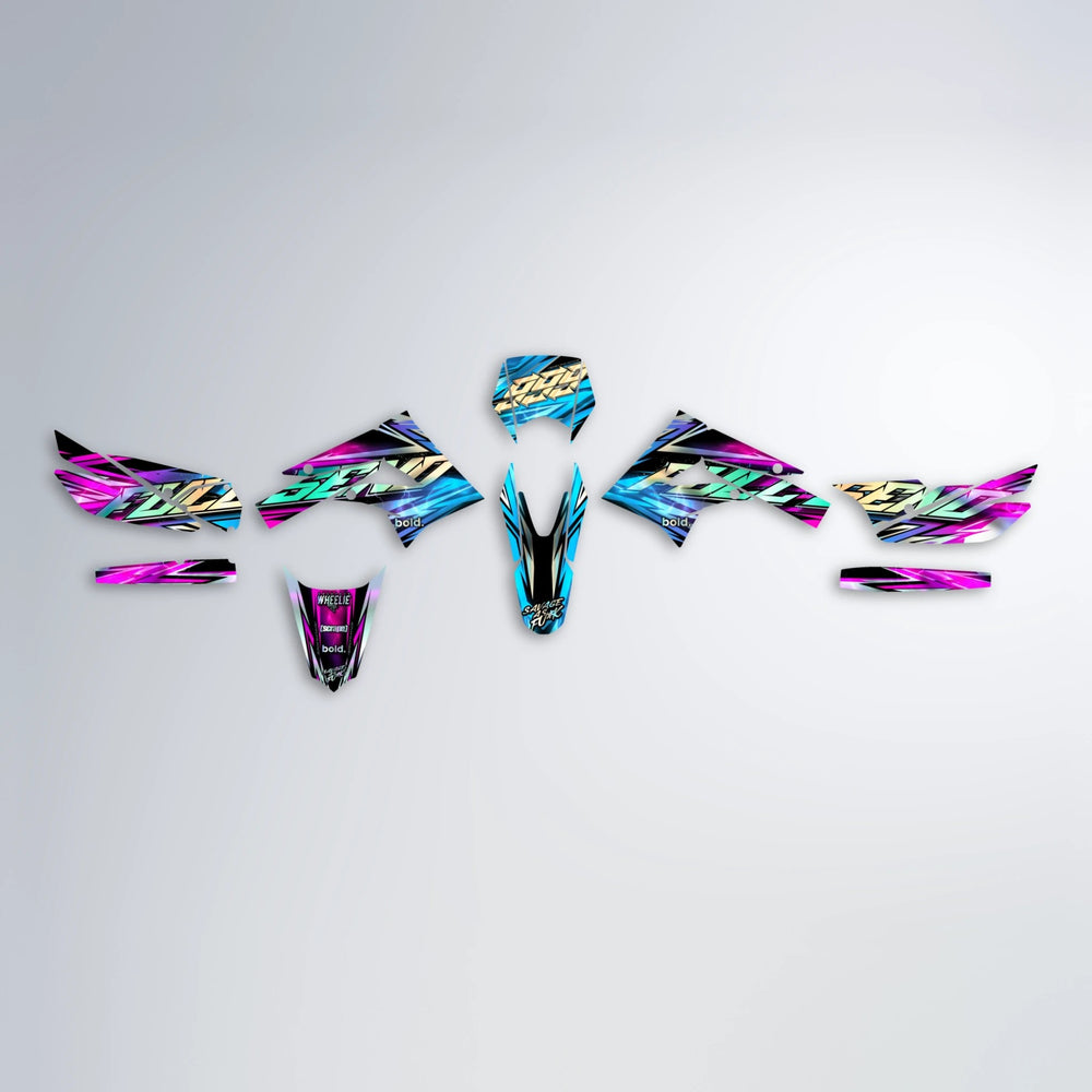 INFERNO Derbi Senda graphics kit parts layout in Pink & Light Blue