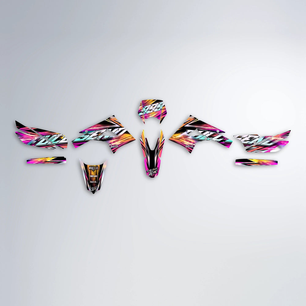 INFERNO Derbi Senda graphics kit parts layout in Pink & Yellow