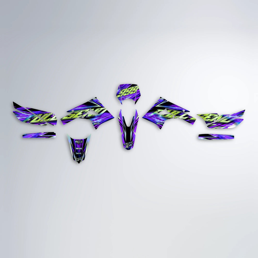 INFERNO Derbi Senda graphics kit parts layout in Purple