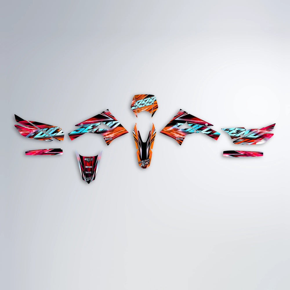 INFERNO Derbi Senda graphics kit parts layout in Red & Orange