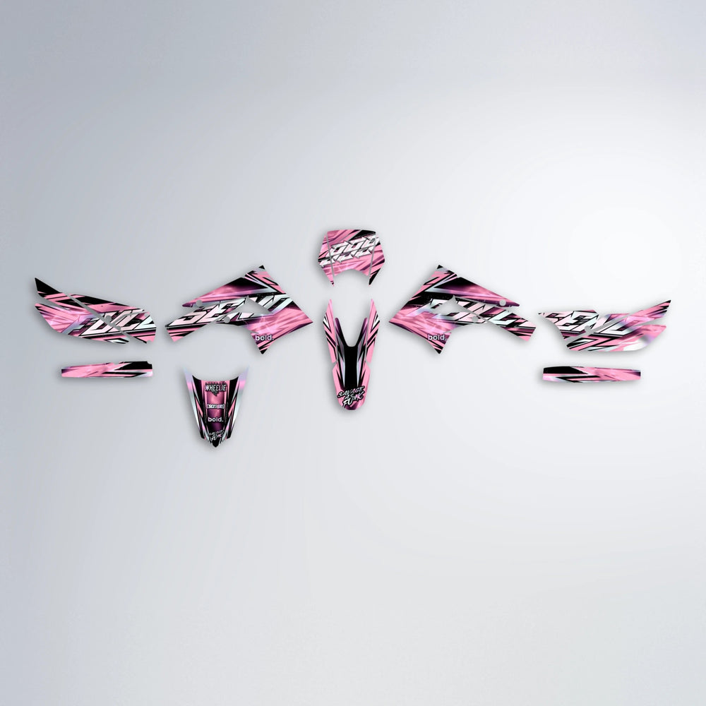 INFERNO Derbi Senda graphics kit parts layout in Sakura Pink