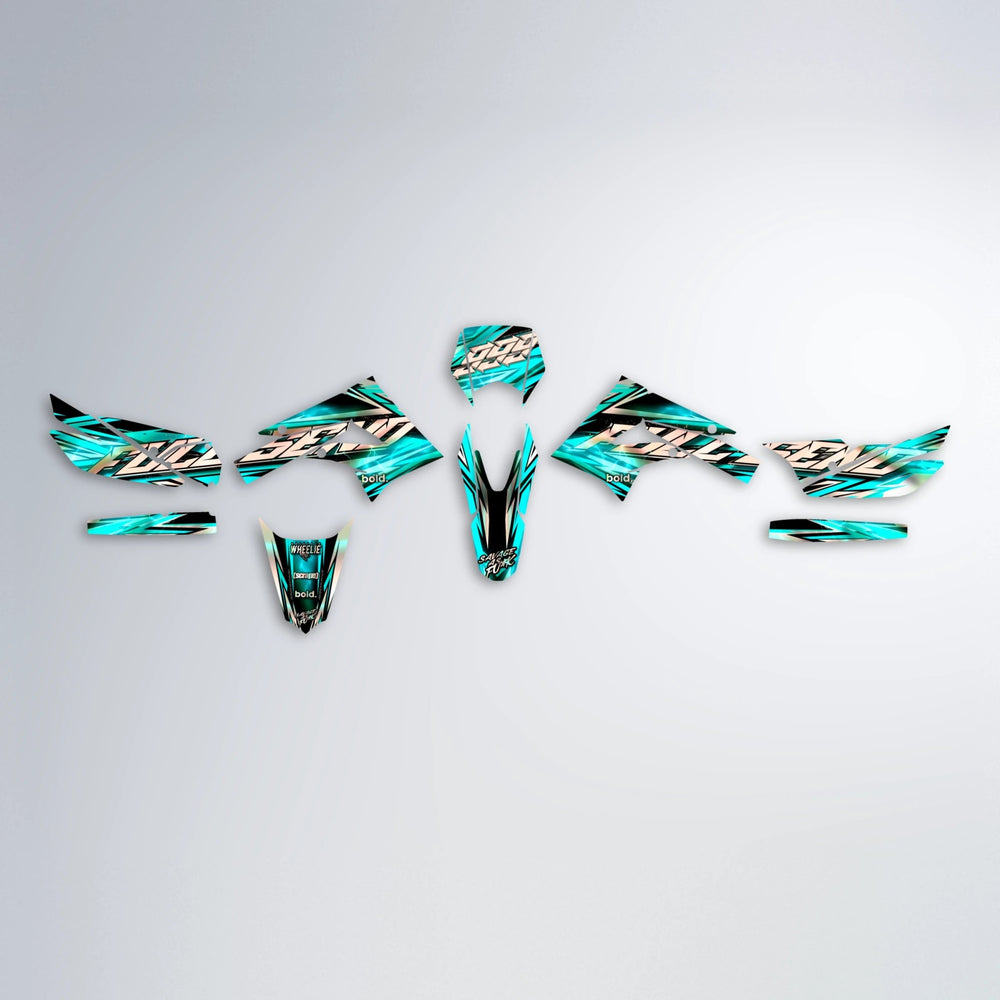 INFERNO Derbi Senda graphics kit parts layout in Teal