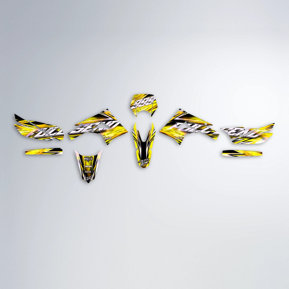 INFERNO Derbi Senda graphics kit parts layout in Yellow