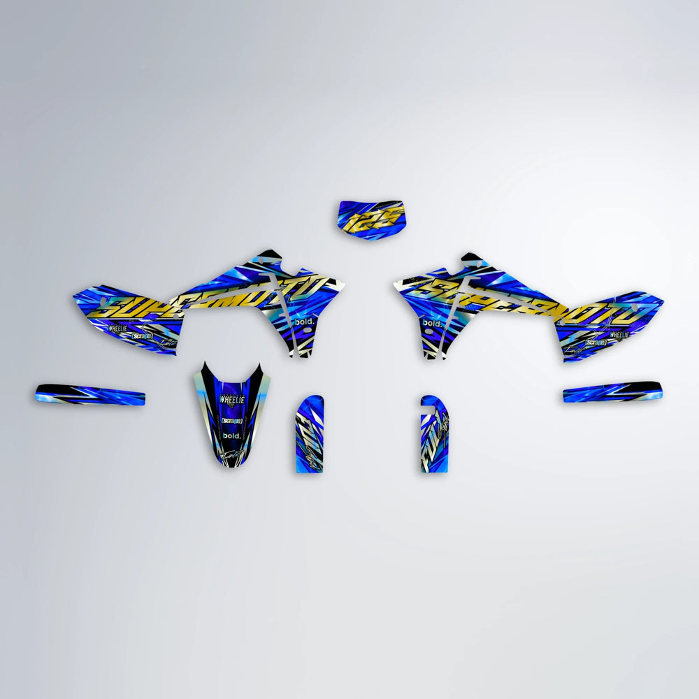 INFERNO Fantic graphics kit parts layout in Blue