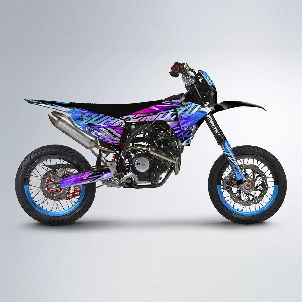 INFERNO Fantic supermoto graphics kit in Blue Purple Fade