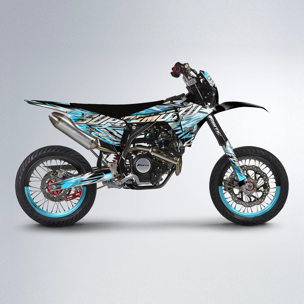 INFERNO Fantic supermoto graphics kit in Light Blue & White