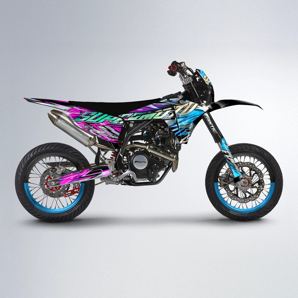 INFERNO Fantic supermoto graphics kit in Pink & Light Blue