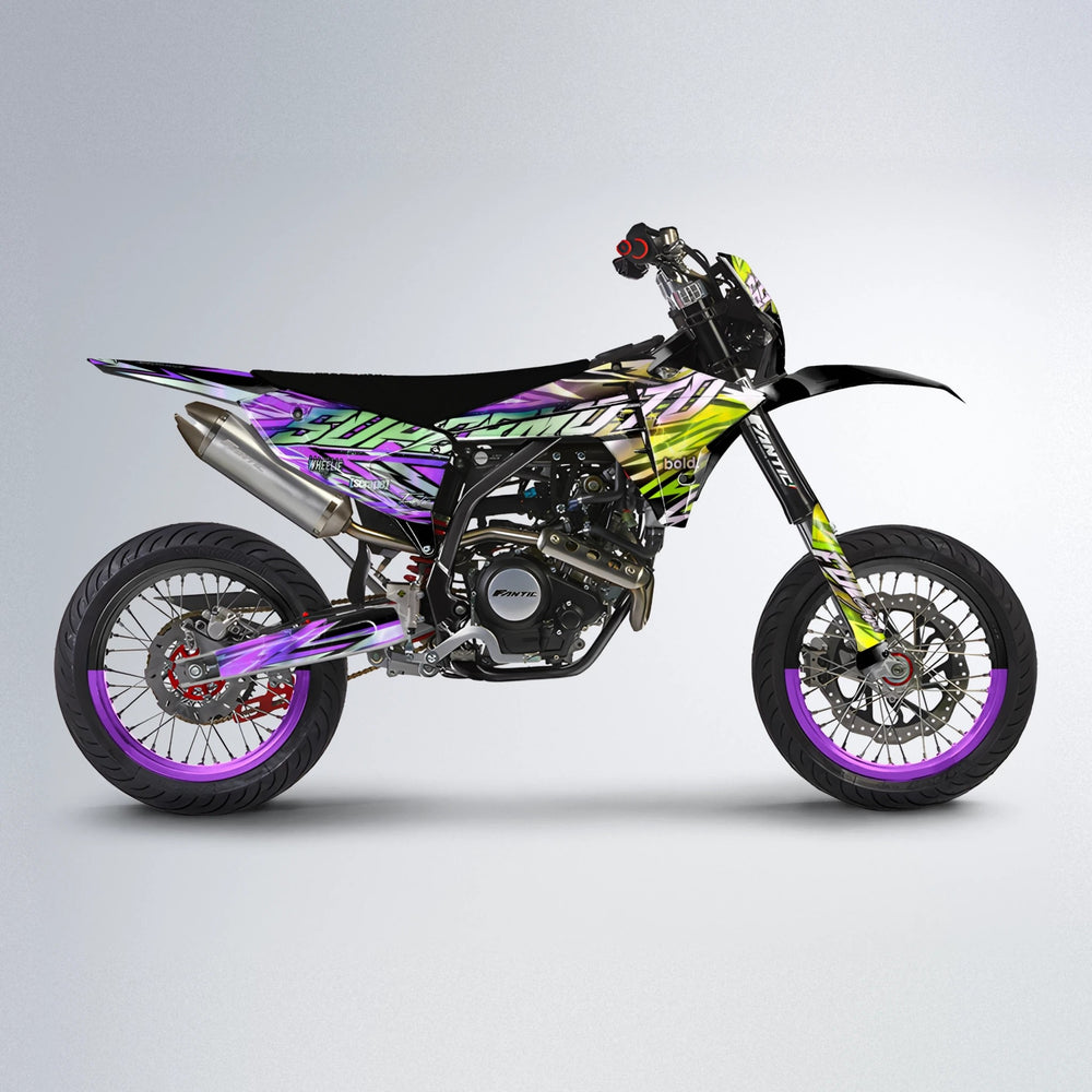 INFERNO Fantic supermoto graphics kit in Purple & Yellow