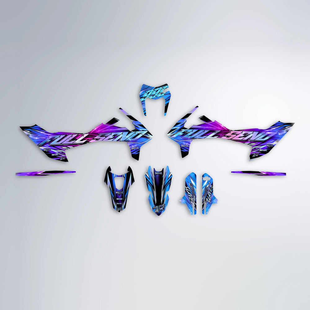 INFERNO KTM SMC 690 graphics kit parts layout in Blue Purple Fade