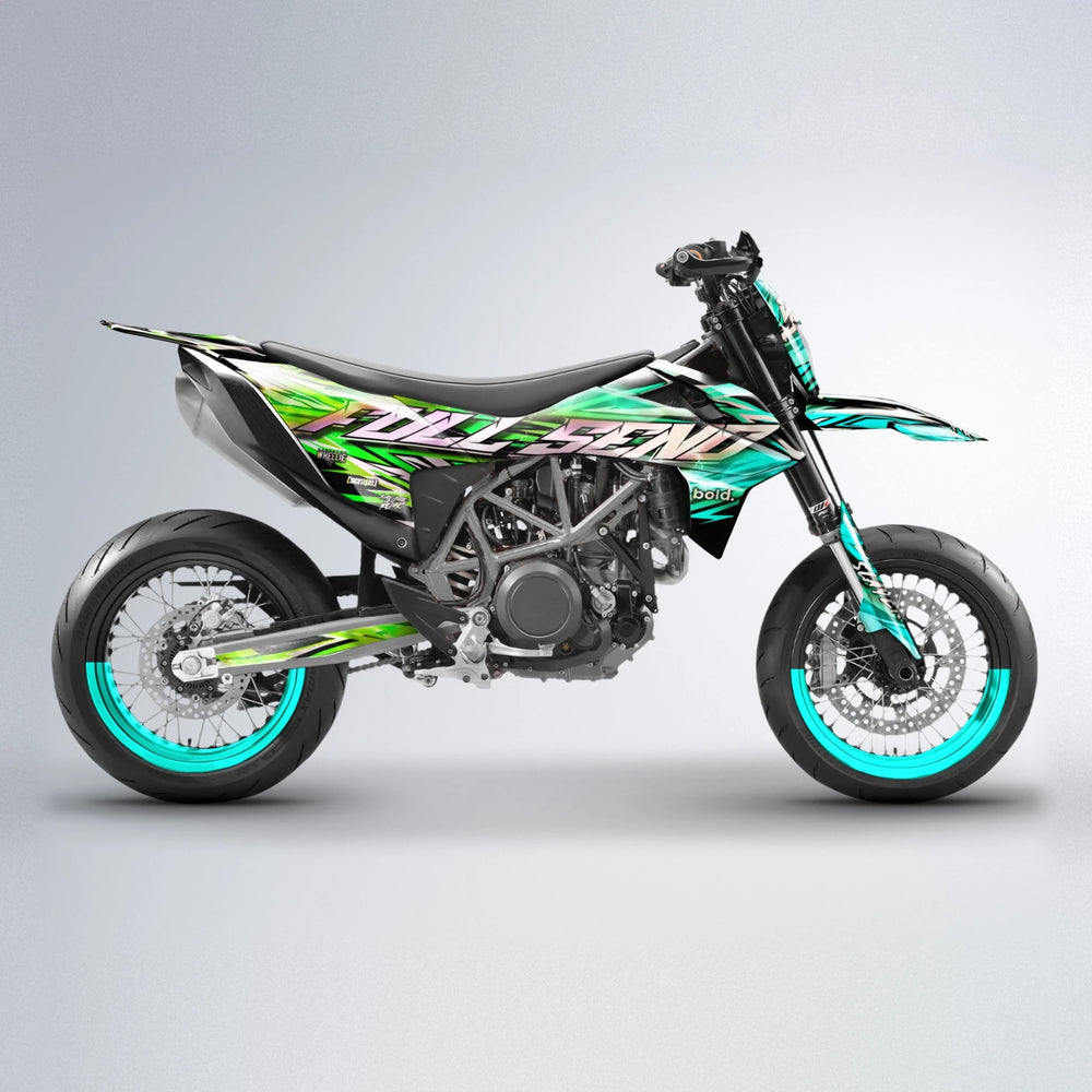 INFERNO KTM SMC 690 supermoto graphics kit in Cyan & Green