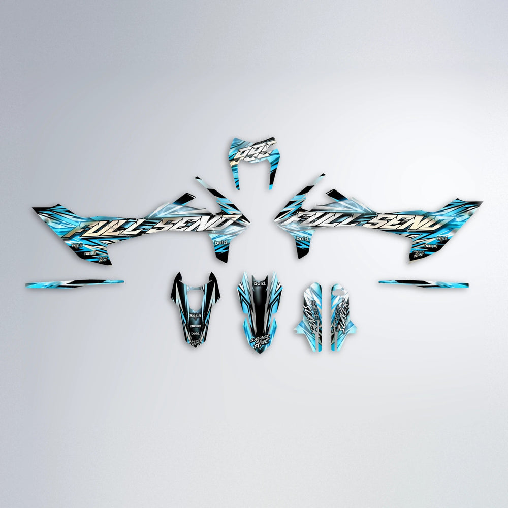 INFERNO KTM SMC 690 graphics kit parts layout in Light Blue & White