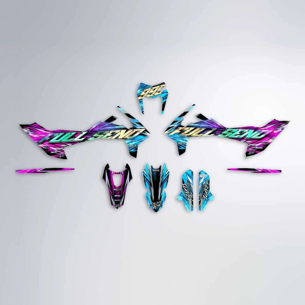 INFERNO KTM SMC 690 graphics kit parts layout in Pink & Light Blue