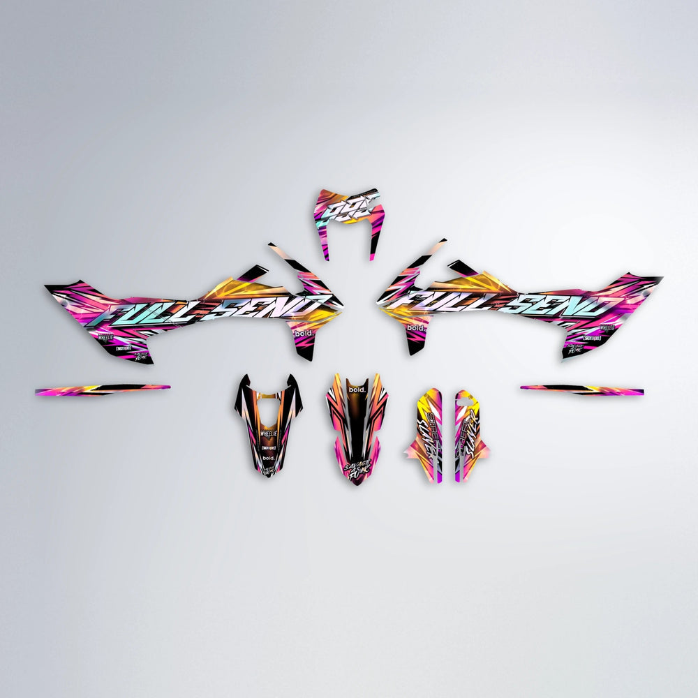 INFERNO KTM SMC 690 graphics kit parts layout in Pink & Yellow