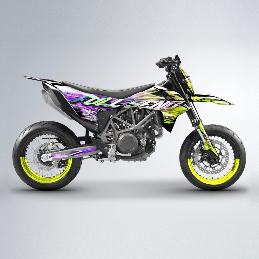 INFERNO KTM SMC 690 supermoto graphics kit in Purple & Yellow