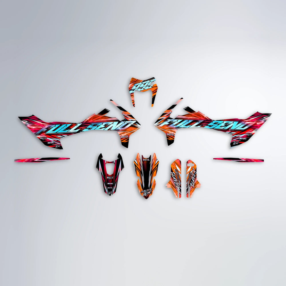INFERNO KTM SMC 690 graphics kit parts layout in Red & Orange