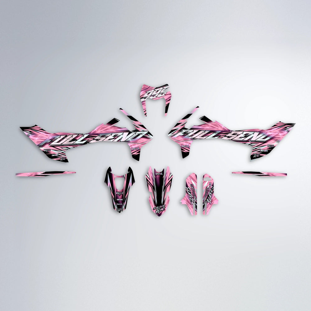 INFERNO KTM SMC 690 graphics kit parts layout in Sakura Pink
