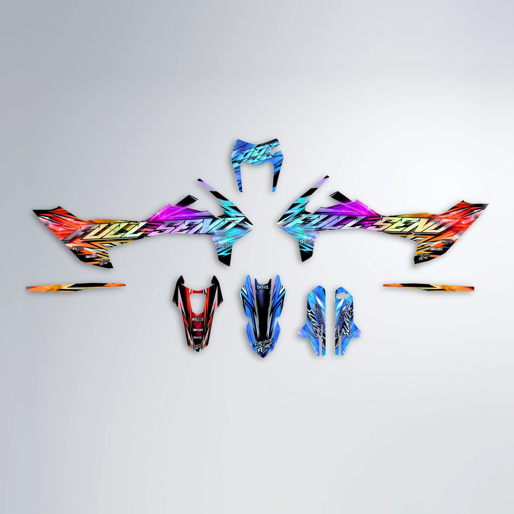 INFERNO KTM SMC 690 graphics kit parts layout in Sunset Fade