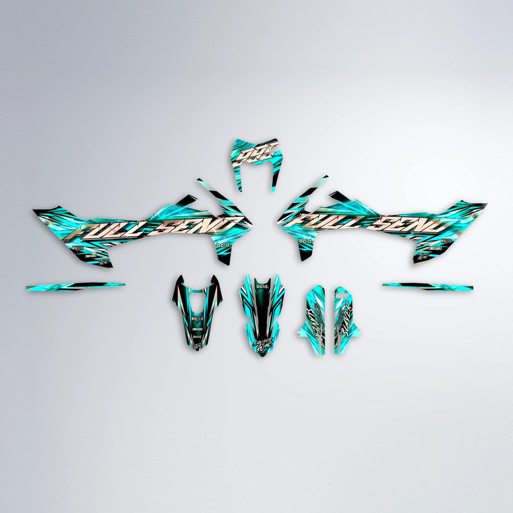 INFERNO KTM SMC 690 graphics kit parts layout in Teal