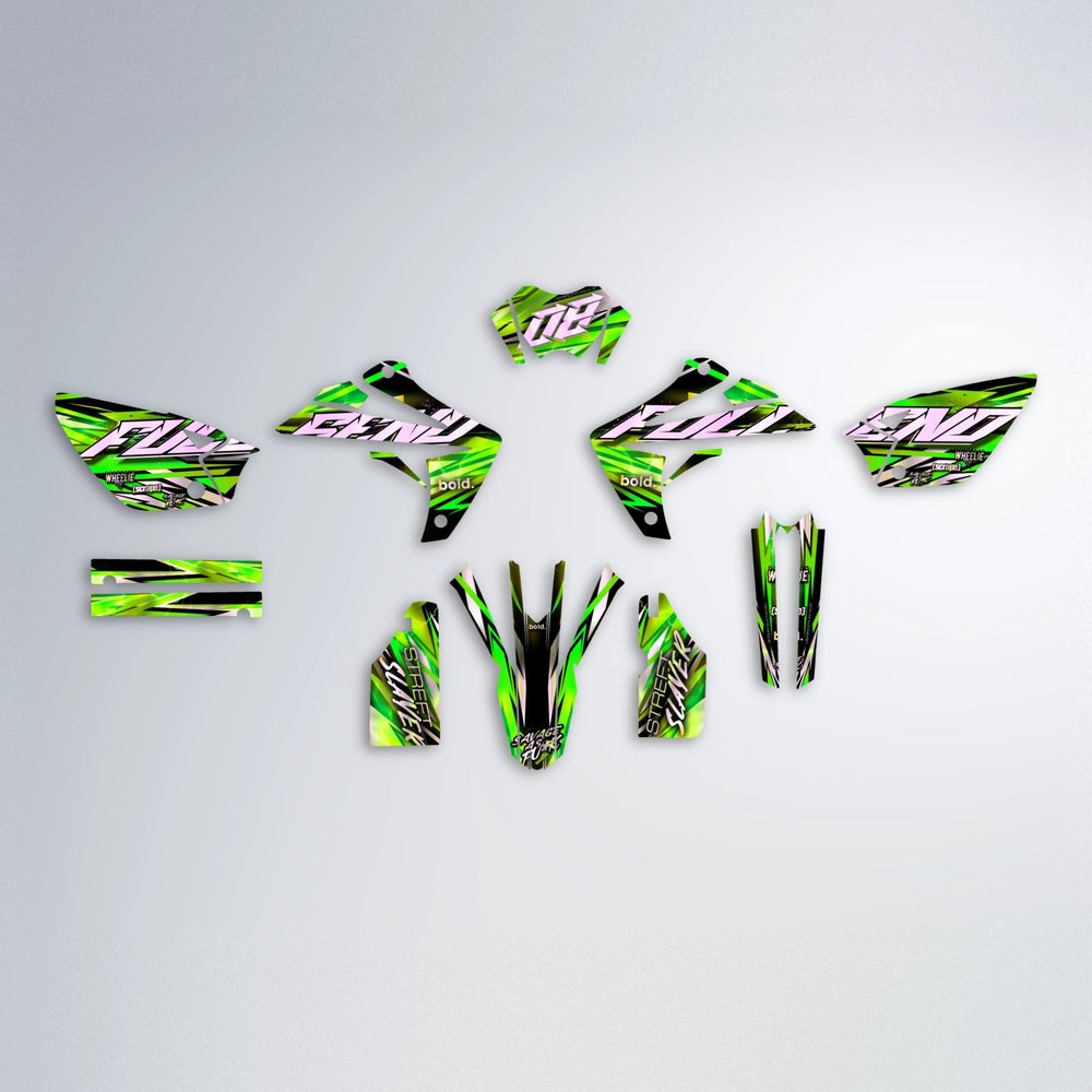 INFERNO Rieju MRT graphics kit parts layout in Green