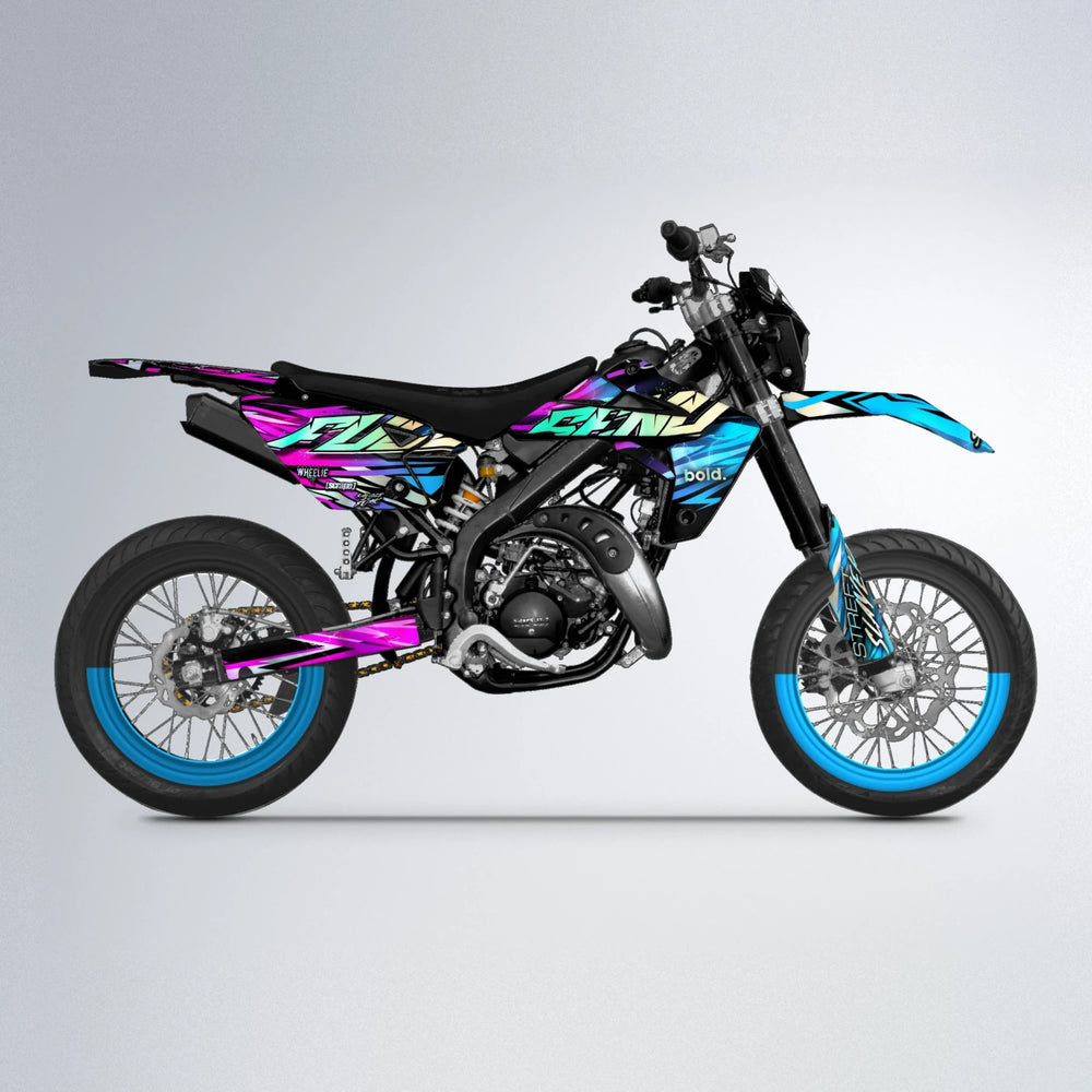 INFERNO Rieju MRT supermoto graphics kit in Pink & Light Blue