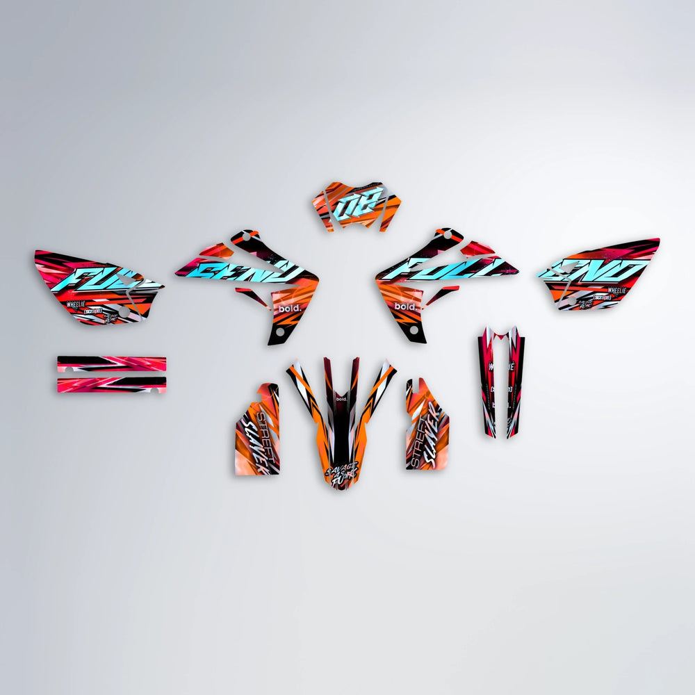 INFERNO Rieju MRT graphics kit parts layout in Red & Orange