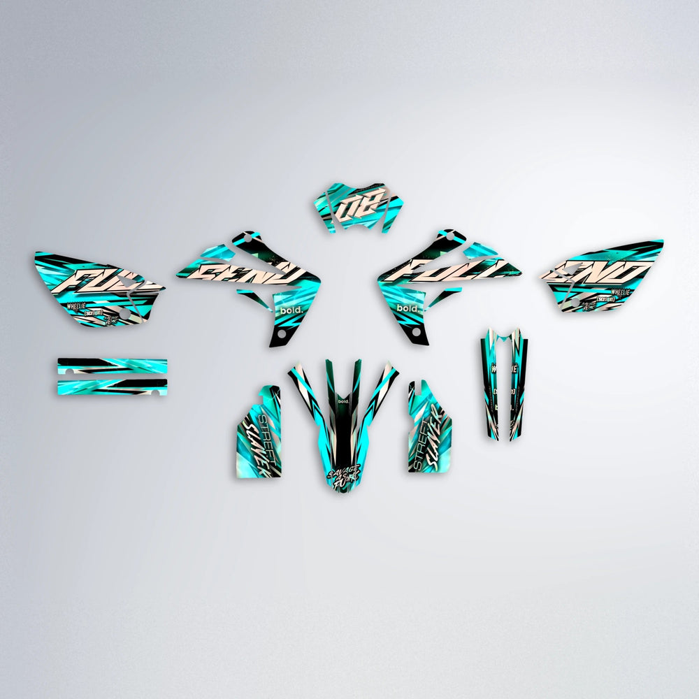 INFERNO Rieju MRT graphics kit parts layout in Teal