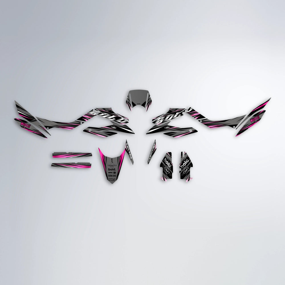 KLING Aprilia SX 125 graphics kit parts layout in Flamingo