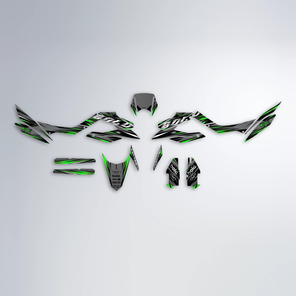 KLING Aprilia SX 125 graphics kit parts layout in Green