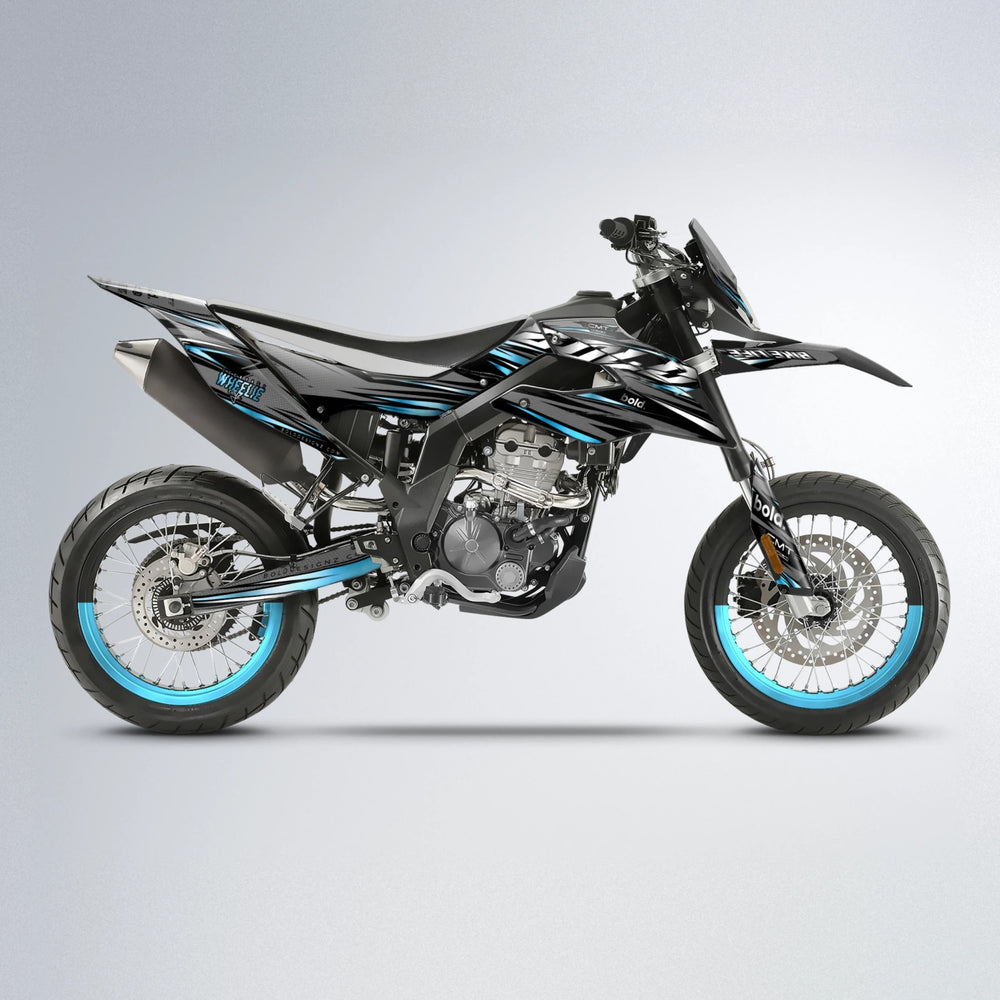 KLING Aprilia SX 125 supermoto graphics kit in Light Blue & White
