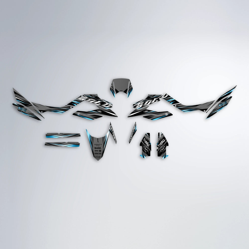 KLING Aprilia SX 125 graphics kit parts layout in Light Blue & White