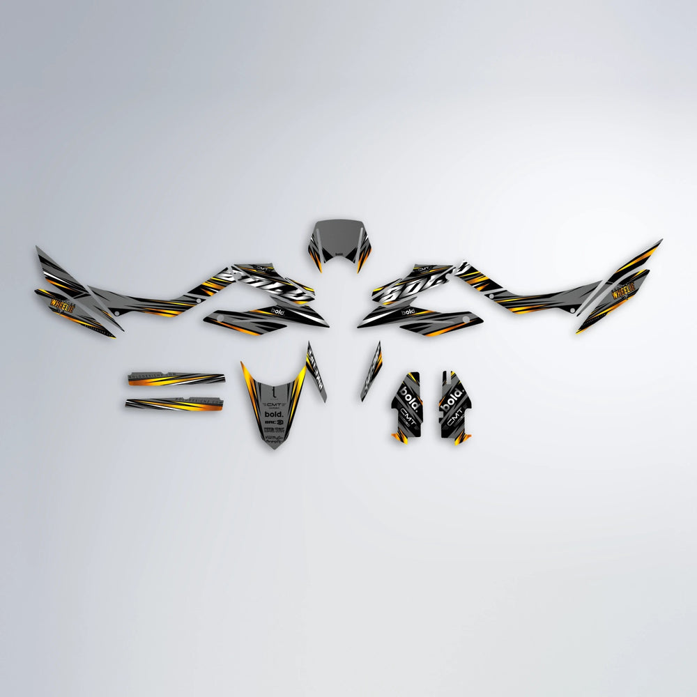 KLING Aprilia SX 125 graphics kit parts layout in Orange & Yellow