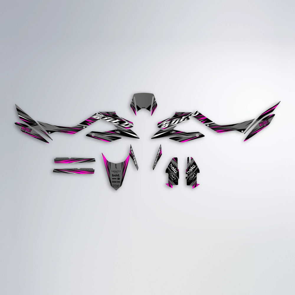 KLING Aprilia SX 125 graphics kit parts layout in Pink