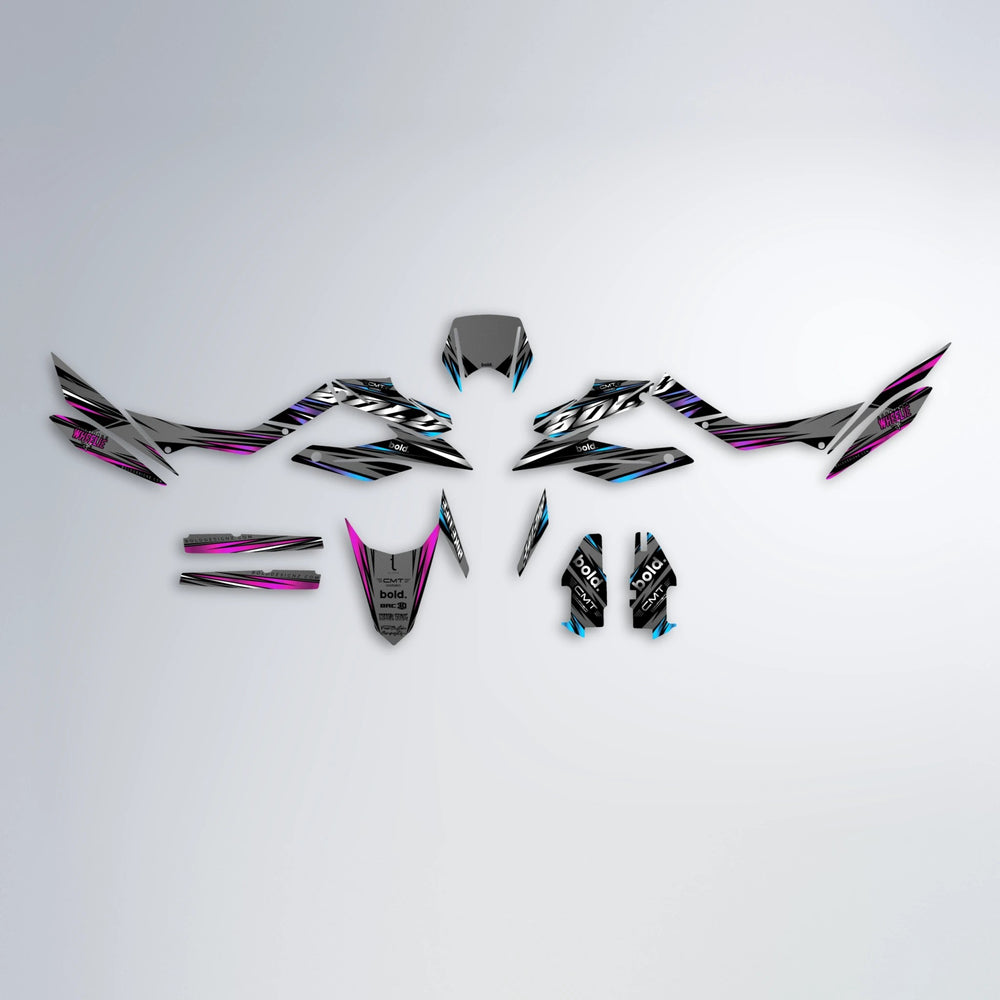 KLING Aprilia SX 125 graphics kit parts layout in Pink & Light Blue
