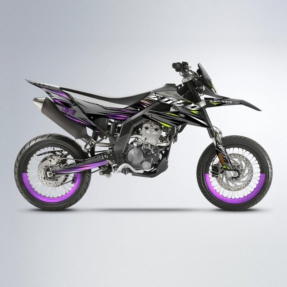 KLING Aprilia SX 125 supermoto graphics kit in Purple & Yellow