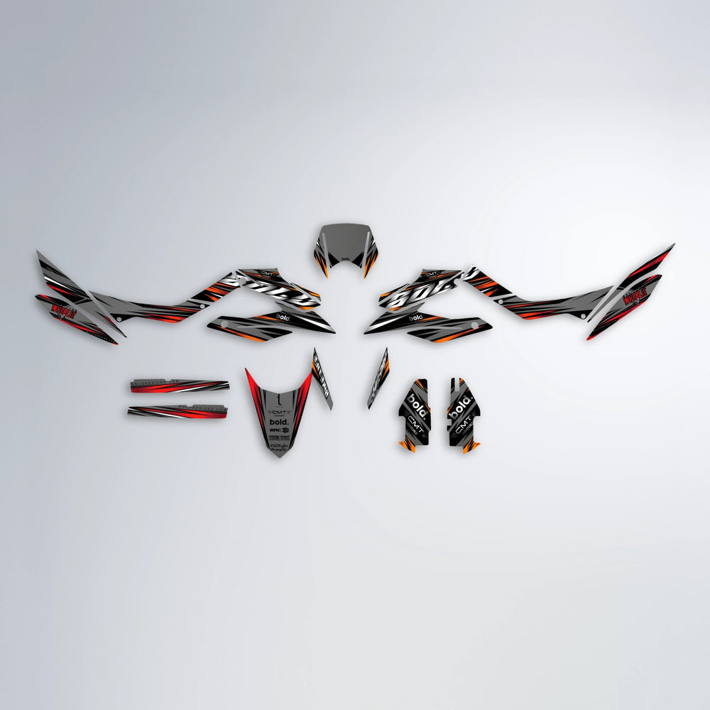 KLING Aprilia SX 125 graphics kit parts layout in Red & Orange