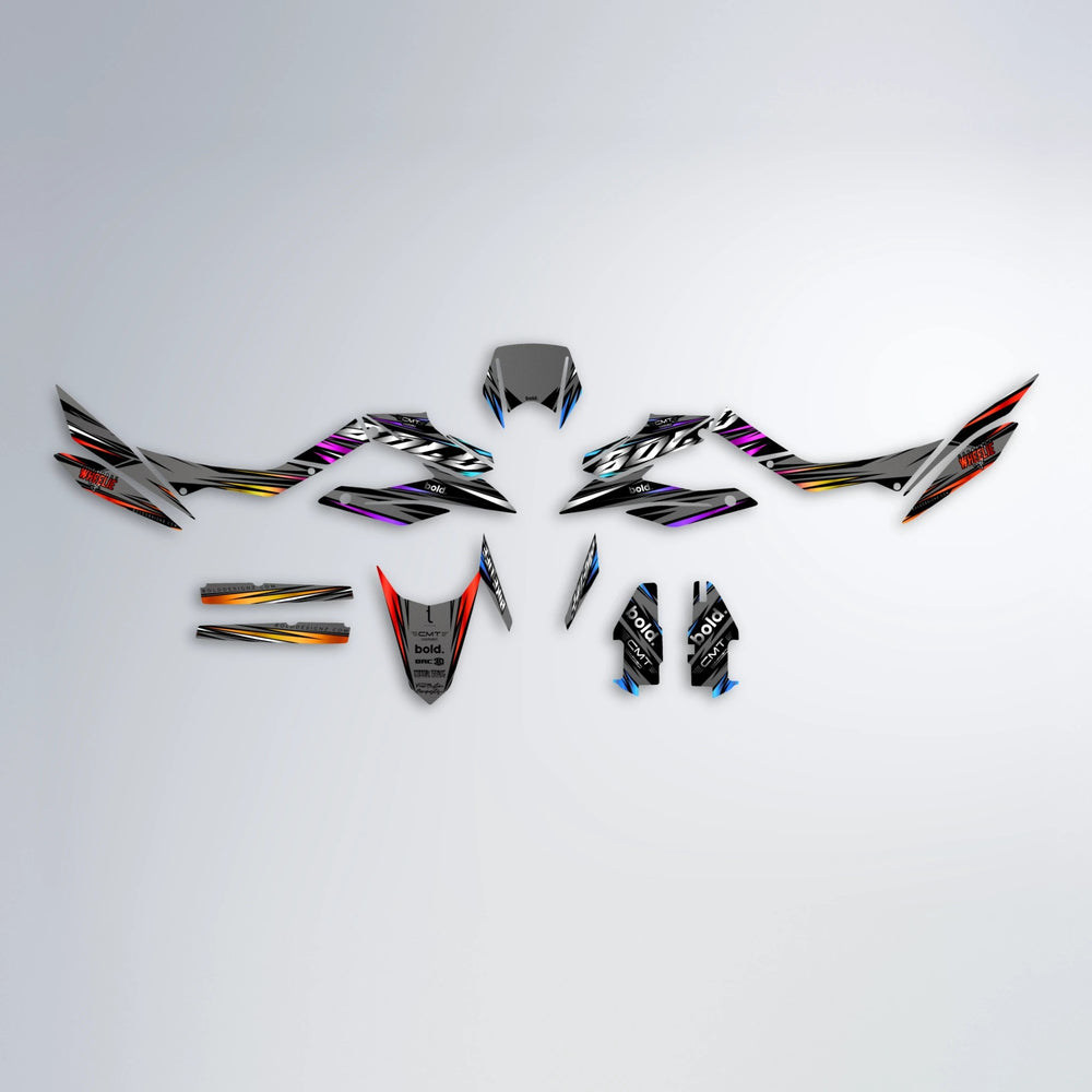 KLING Aprilia SX 125 graphics kit parts layout in Sunset Fade