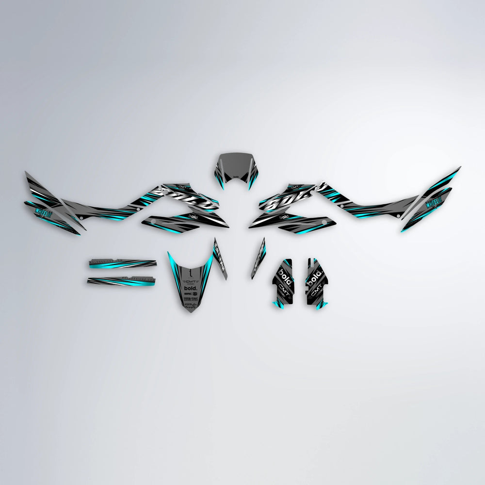 KLING Aprilia SX 125 graphics kit parts layout in Teal