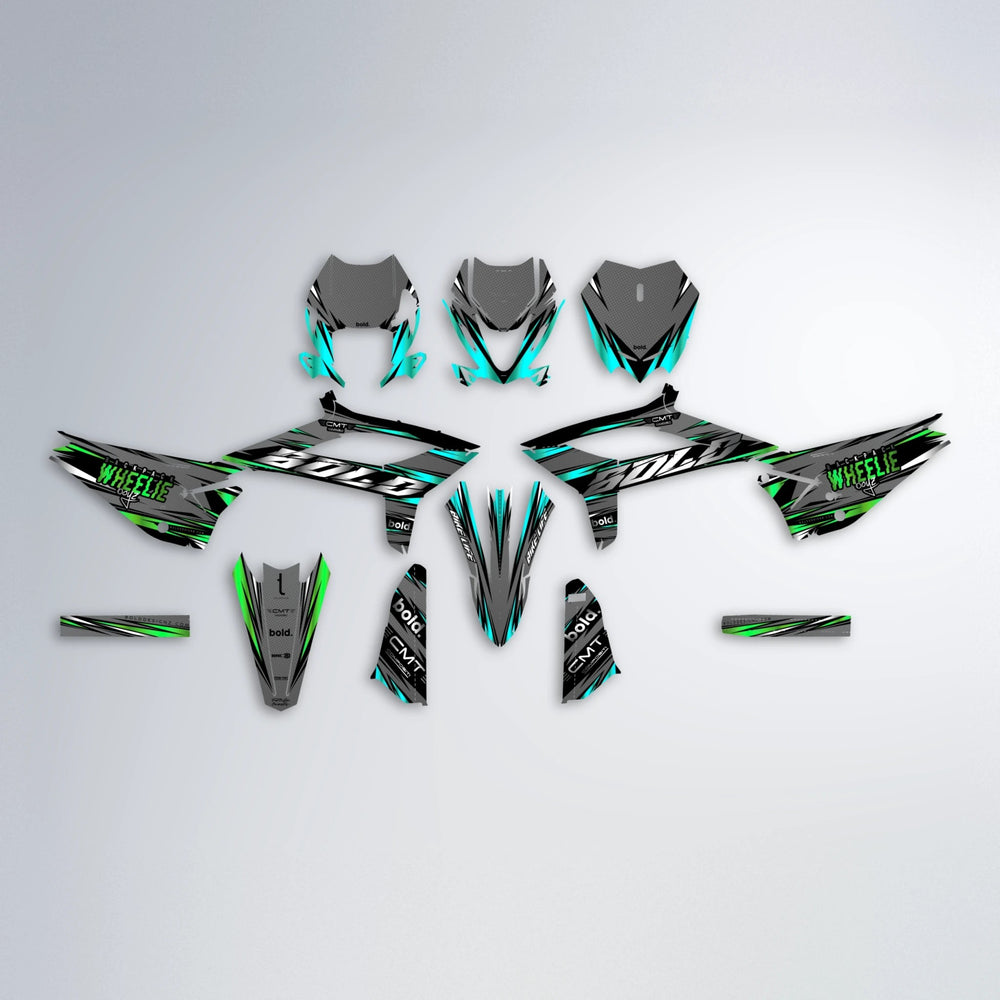 KLING Beta graphics kit parts layout in Cyan & Green