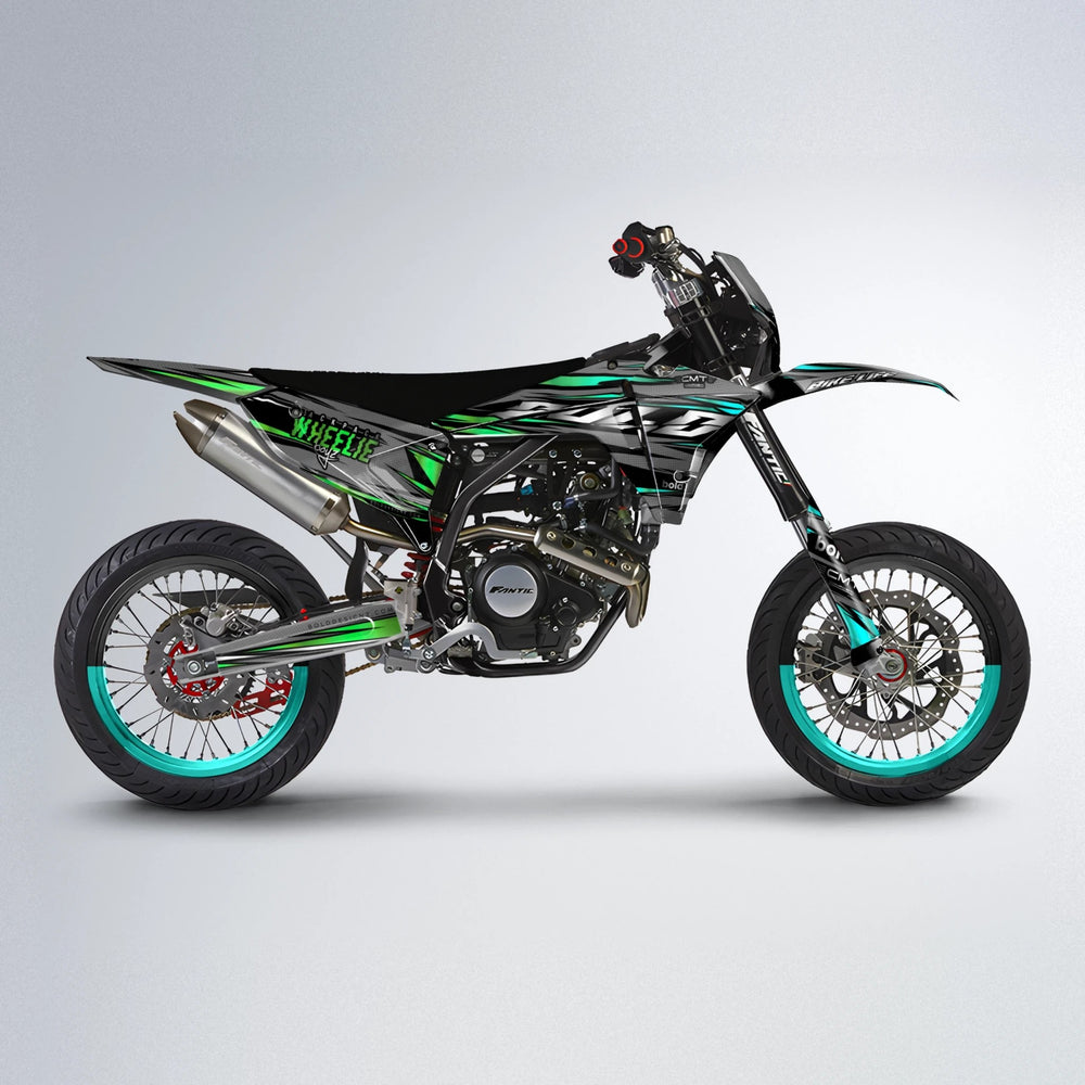 KLING Fantic supermoto graphics kit in Cyan & Green
