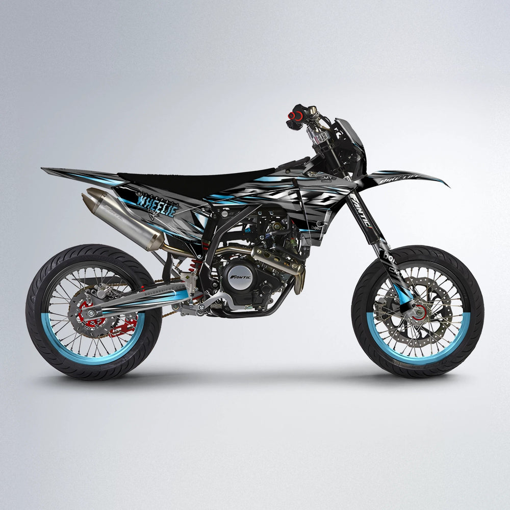 KLING Fantic supermoto graphics kit in Light Blue & White