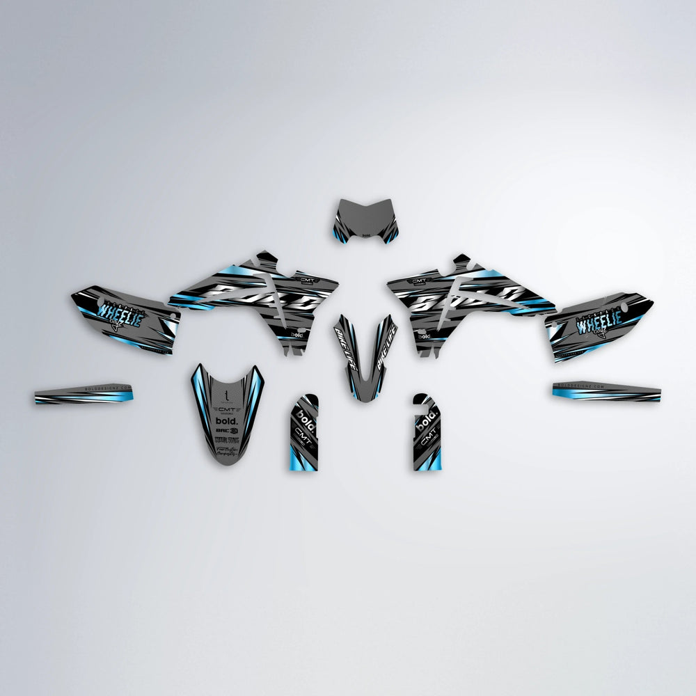 KLING Fantic graphics kit parts layout in Light Blue & White