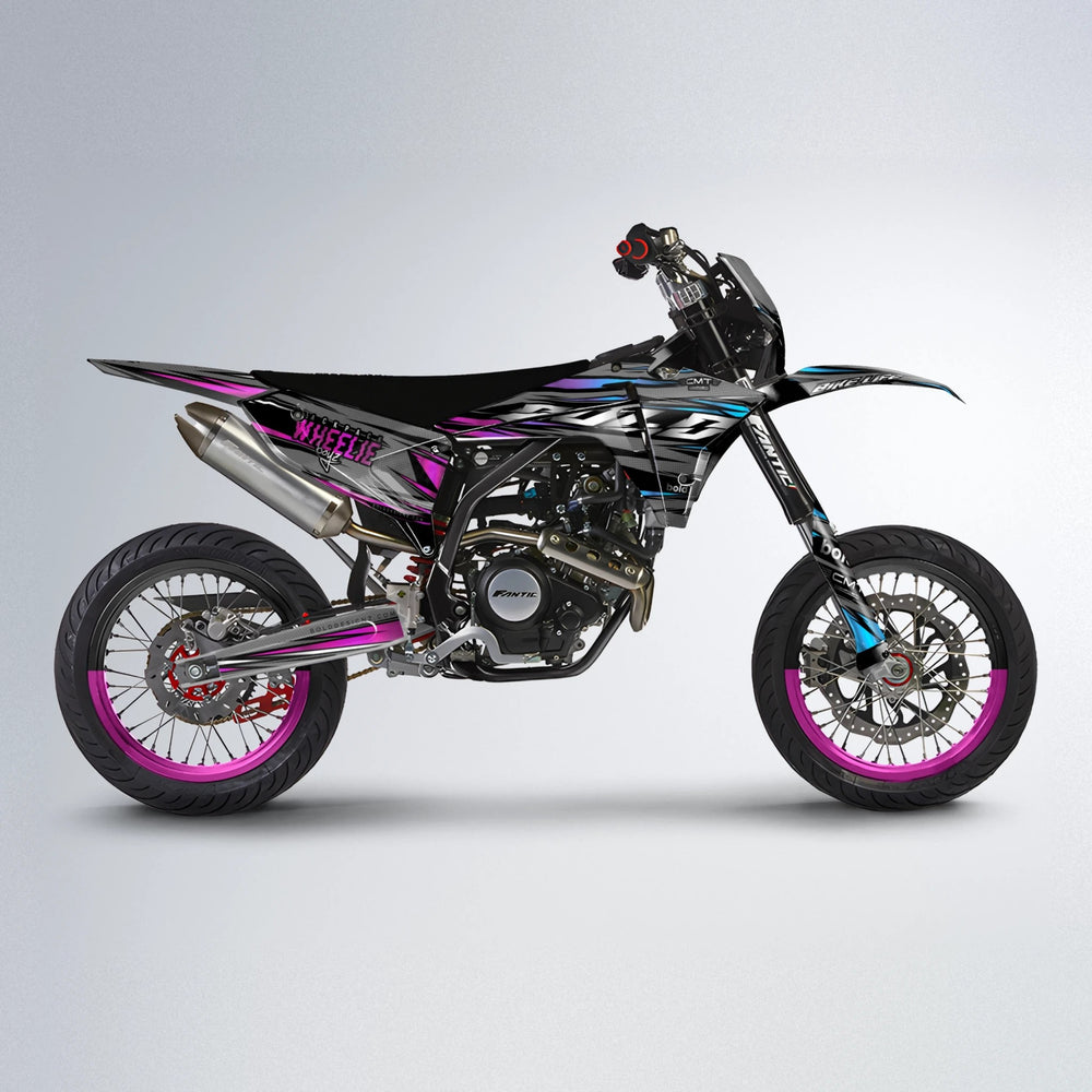 KLING Fantic supermoto graphics kit in Pink & Light Blue